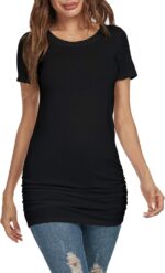 TORARY Women's 2025 Casual Long Sleeves Slim Fit Crew Neck Ruched Tunic Top T-Shirt Dress - Image 5