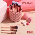 BS-MALL Makeup Brushes Premium Synthetic Foundation Powder Concealers Eye Shadows 18 Pcs Brush Set with 5 sponge & Holder Sponge Case (A-Pink) - Image 6