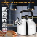 AMFOCUS Tea Kettle Stovetop, Whistling Tea Kettle Pots for Stove Top, 2.64 QT Food Grade Stainless Steel Teakettle Teapot with Cool Grip Folding Handle, Hot Water boiler for Tea, Milk, Coffee - Image 3