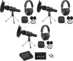 Rockville 3-Person Podcast Recording Package LINE8 USB 8-Channel Mixer and USB Audio Interface with (3) PRO-M50 Headphones, (3) RMIC-SR Mics, Stands, RHPA4 Amp, Cables (12 Items) - Image 2
