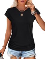 SAMPEEL Womens Summer Tops Trendy 2025 Ruched Cap Short Sleeve Tshirts Shirts Crew Neck T Shirts Fashion - Image 3