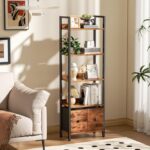 Furologee 5-Tier Bookshelf, Tall Bookcase with 2 Storage Drawers, Adjustable Industrial Display Standing Shelf Units, Wood and Metal Storage Rack for Living Room, Bedroom, Home Office Rustic Brown - Image 3