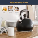 Tea Kettle Whistling Teapot for Stovetop : 2.64 Quart Food Grade Stainless Steel Tea Pot with Ergonomic Handle, Loud Whistle Camping Kettle for Tea, Coffee, Milk - Black - Image 8