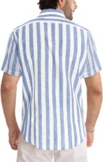 JMIERR Men's Casual Stylish Short Sleeve Button-Up Striped Dress Shirts Cotton Beach Shirt - Image 4