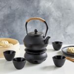 Juvale Tea Kettle Stovetop Japanese Cast Iron Tetsubin - 40 oz, Black - Cast Iron Tea Set & Teapot with Loose Leaf Infuser, Warmer & 4 Cups, Trivet - Image 3