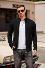 COOFANDY Mens Zip Up Cardigan Sweater Slim Fit Casual Full Zip Sweaters Knit Stand Collar Cardigans with 2 Front Pockets - Image 5