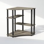 Furinno Turn-N-Tube Storage Shelves, 4-Tier Corner Shelf, Display Rack, Corner Bookshelf, for Organization and Storage, Living Room, Home Office, French Oak - Image 4