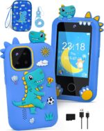 Kids Phone for Boys, Dinosaur Toy Phone Christmas Birthday Gifts for Boy Ages 3-10, Toddler Learning Phones with Touchscreen, 44 Game, Dual Camera, Music Player, 32GB Card & Dino Bag (Blue) - Image 2