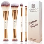 HEYMKGO Makeup Brushes Set, 4Pcs Double-ended Foundation Contour Powder Blush Concealer Eyeshadow Brush Set for Liquid, Cream, Powder for Blending Buffing Professional Face Brush Set Tools(Apricot) - Image 2