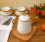 37OZ Contemporary Style Ceramic Gold Teapot with Stainless Steel Tea Strainer for Loose Brewing. A gift for tea lovers. (gold, large) - Image 7