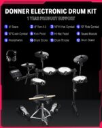 Electric Drums, Donner DED-200 LITE Electronic Drum Kit for Beginner with 450+ Sounds, USB MIDI, Quiet Mesh Pads, Throne, Headphones, Sticks and 40 Melodics Lessons - Image 7