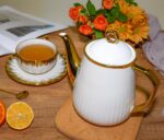 37OZ Contemporary Style Ceramic Gold Teapot with Stainless Steel Tea Strainer for Loose Brewing. A gift for tea lovers. (gold, large) - Image 6