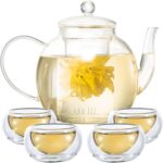 Glass Teapot Set with 4 Teacups, 1500 ml/50 oz Tea Pot with Infusers for Loose Tea and Flower Tea, Stovetop and Microwave Safe Borosilicate Glass Tea Kettle, Tea Gift Sets for Tea Lovers - Image 2