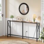 Console Table with Oulets and USB Ports, 55.1" Sofa Table Behind Couch, Industrial Long Skinny Stand for Hallway, Living Room, Bedroom, 6.5 Feet Power Cord, Rustic Brown - Image 3