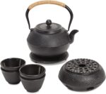 Juvale Tea Kettle Stovetop Japanese Cast Iron Tetsubin - 40 oz, Black - Cast Iron Tea Set & Teapot with Loose Leaf Infuser, Warmer & 4 Cups, Trivet - Image 2