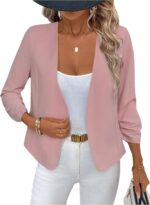 SweatyRocks Women's Casual Lightweight Jackets Ruched 3/4 Sleeve Open Front Work Office Blazer Suit Jacket - Image 2