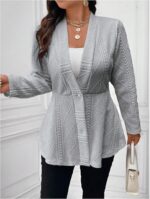 Milumia Women's Plus Size Textured Button Down Blazer V Neck Ruffle Hem Jacket - Image 4