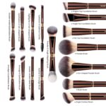 MAANGE Makeup Brushes 16Pcs Professional Foundation Powder Blush Contour Eyeshadows Double-End Makeup Brushes Set with Bag and Gift Box-CoffeeBrown - Image 5