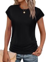 SAMPEEL Womens Summer Tops Trendy 2025 Ruched Cap Short Sleeve Tshirts Shirts Crew Neck T Shirts Fashion - Image 2