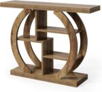 LITTLE TREE Console Table, 4-Tier Farmhouse Wooden Sofa Table Behind Couch, 42.5-Inch Narrow Entryway Hallway Foyer Tables for Living Room, Console Sofa Tables with Storage Shelves, Rustic Brown - Image 9