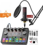 Podcast Equipment Bundle, Mixer with 48V XLR Condenser Microphone, TF card,5RGB,Surround Sound,Suitable for Streaming/TikTok/YouTube, Compatible with Mobile Phones, PC,Camera RS2 - Image 2