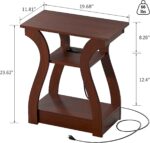 End Tables Living Room, Cherry End Table with Charging Station, Nightstand for Bedroom, 3 Tier End Table with Storage Shelf for Living Room(Cherry) - Image 3