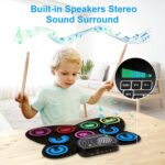 9-Pads Electronic Drum Set with Headphone Jack Speaker Drumsticks & Pedals, Holiday Gifts for Kids - Image 4