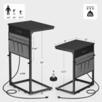 Vagusicc C Shaped End Table with Charging Station, Adjustable Height Side Table for Couch, Small Sofa Table Laptop Couch Desk, Slide Under Sofa TV Tray Tall Arm C Tables for Living Room Bedroom, Black - Image 4