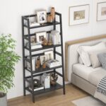 Homykic Bamboo Bookshelf 4-Tier Ladder Shelf, 49.2” Freestanding Open Bookcase Book Shelf Bathroom Storage Shelf Unit Plant Stand for Small Space, Living Room, Bedroom, Home Office, Black - Image 5