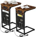 AMHANCIBLE C Shaped End Table with Charging Station, TV Tray Set of 2, Couch Tables with Storage Bag, Slide Under Sofa Side Table with USB Ports and Outlets for Living Room, Rustic Brown HET04CBR - Image 2