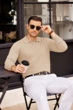 COOFANDY Mens Knit Polos Long Sleeve Casual Sweater Polos V Neck Collared Sweater Golf Polo Sweaters and Pullovers - Image 3