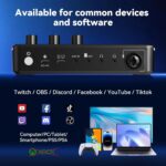 SINWE G1 Gaming Audio Mixer, RGB Audio Interface with Pro-preamp,Bluetooth, Streaming PC Mixer with XLR/48V Phantom Power for Live Streaming, Podcasting, Content Create, Gaming(Black) - Image 7