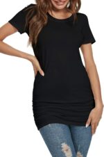 TORARY Women's 2025 Casual Long Sleeves Slim Fit Crew Neck Ruched Tunic Top T-Shirt Dress - Image 4