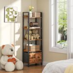 Furologee 5-Tier Bookshelf, Tall Bookcase with 2 Storage Drawers, Adjustable Industrial Display Standing Shelf Units, Wood and Metal Storage Rack for Living Room, Bedroom, Home Office Rustic Brown - Image 9
