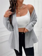 Milumia Women's Plus Size Textured Button Down Blazer V Neck Ruffle Hem Jacket - Image 5
