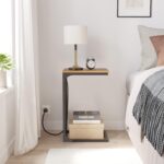TUTOTAK C Shaped End Table with Charging Station, Side Table for Sofa, Couch Table with Storage Bag, TV Tray with 2 USB Ports and Outlets for Living Room, Bedroom, Brown TB01BB024 - Image 6
