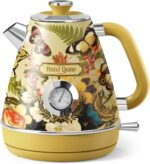 Hazel Quinn X Eduardo Recife Electric Kettle - 1200W Fast Water Boiling, 1.7L/57oz, All 304 Stainless Steel Interior, BPA-Free, Auto Shut-Off, Cordless Retro Teapot with Thermometer - Floral Patterned - Image 2