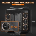 darkFlash Full-Tower ATX Gaming PC Case, Back Plug-in Motherboard, Dual-Chamber, Panoramic Glass, Up to 2 x 360mm Radiators, RTX 40 Compatible(DY470) (4 PWM ARGB Fans, Black) - Image 5
