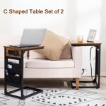 AMHANCIBLE C Shaped End Table with Charging Station, TV Tray Set of 2, Couch Tables with Storage Bag, Slide Under Sofa Side Table with USB Ports and Outlets for Living Room, Rustic Brown HET04CBR - Image 9