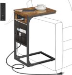 TUTOTAK C Shaped End Table with Charging Station, Side Table for Sofa, Couch Table with Storage Bag, TV Tray with 2 USB Ports and Outlets for Living Room, Bedroom, Brown TB01BB024 - Image 2