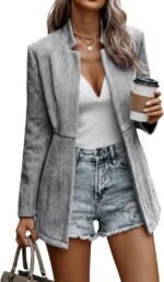 Mina Self 2025 Fall Winter Women's Herringbone Blazer Jackets - Notch Lapel Open Front Long Business Casual Trendy Coat - Image 2