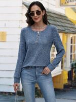 MixShe Womens Henley Sweaters 2025 Fall Winter Ribbed Knit V Neck Button Pullover Long Sleeve Tops - Image 5