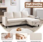 Convertible Sectional Couches for Living Room, L-Shaped Couch 3 Seats Sofas with Storage Chaise & 2 Cup Holders, Small Sofa for Apartment, Compact Spaces, Beige - Image 4