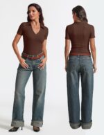 Womens Short Sleeve Business Casual Tops Summer V Neck Polo Work Shirts 2025 Fitted Basic Collared Shirt - Image 4