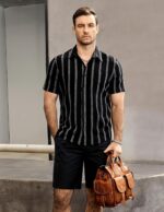 VATPAVE Mens Summer Striped Shirts Button Down Short Sleeve Vintage Beach Hawaiian Shirts with Pocket - Image 3