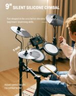 Donner Electric Drum Set, DED-70 Electronic Drum Kit for Beginner with 150 Sounds, 4 Quiet Mesh Pads, 9" Cymbals, USB MIDI, Type-C Charging, 2 Pedal, Throne, Headphones, Sticks, Melodics Lessons - Image 5