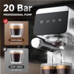 AMZCHEF Espresso Machines with LED Touch screen, Espresso Coffee machine Equip 20Bar Pressure System, Cappuccino Machine, Compact Latte Machine for Home Gifts,Silver - Image 3