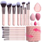 BS-MALL Makeup Brushes Premium Synthetic Foundation Powder Concealers Eye Shadows 18 Pcs Brush Set with 5 sponge & Holder Sponge Case (A-Pink) - Image 2