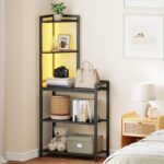 HOOBRO 5-Tier Corner Shelf Stand, Corner Shelf with LED Light, 56.3" Tall Corner Bookshelf, Display Rack Storage Organizer with Table, for Small Spaces, Living Room, Entryway, Black BB69DCJ01 - Image 10