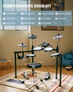 Donner Electric Drum Set, DED-70 Electronic Drum Kit for Beginner with 150 Sounds, 4 Quiet Mesh Pads, 9" Cymbals, USB MIDI, Type-C Charging, 2 Pedal, Throne, Headphones, Sticks, Melodics Lessons - Image 6